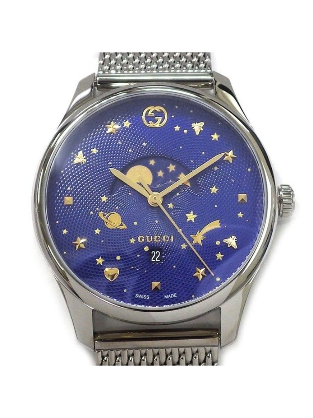 Gucci Watch G-timeless 126.3 Blue Dial Date Moon Phase SS Quartz Analog
